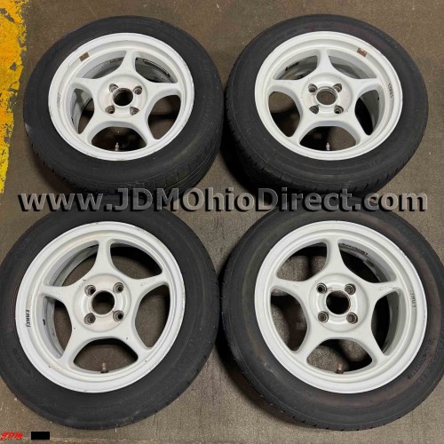 JDM Enkei RP01 15" 4x100 White Wheel and Tire Set
